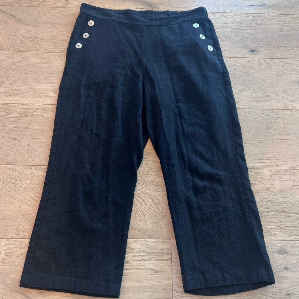 Joie Linen Blend Cropped Pants Black Medium Resortwear Lightweight Sailor PullOn
